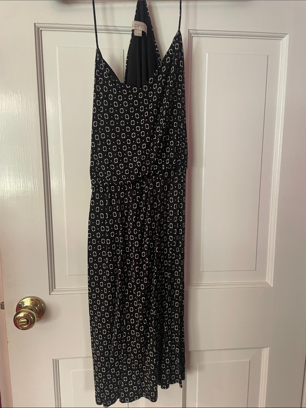 LOFT Black & White Geometric Print Spaghetti-Strap Midi Dress